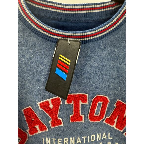 Nascar Daytona Sweatshirt Retro Applique Embroidered Crewneck Blue Soft Large - Picture 6 of 7